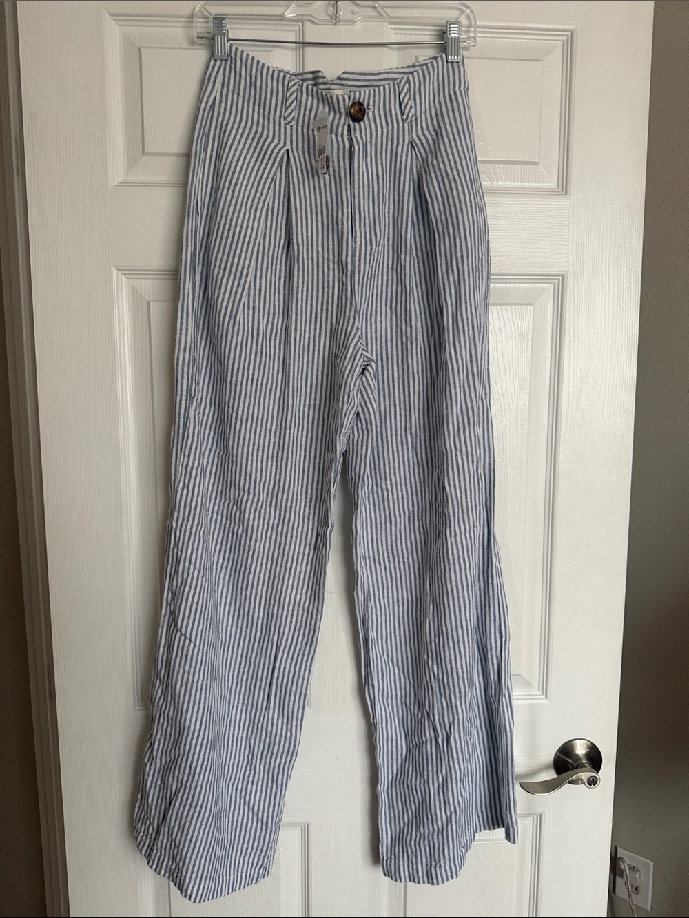 Versona Light Blue and White Striped Wide-Leg Chinos